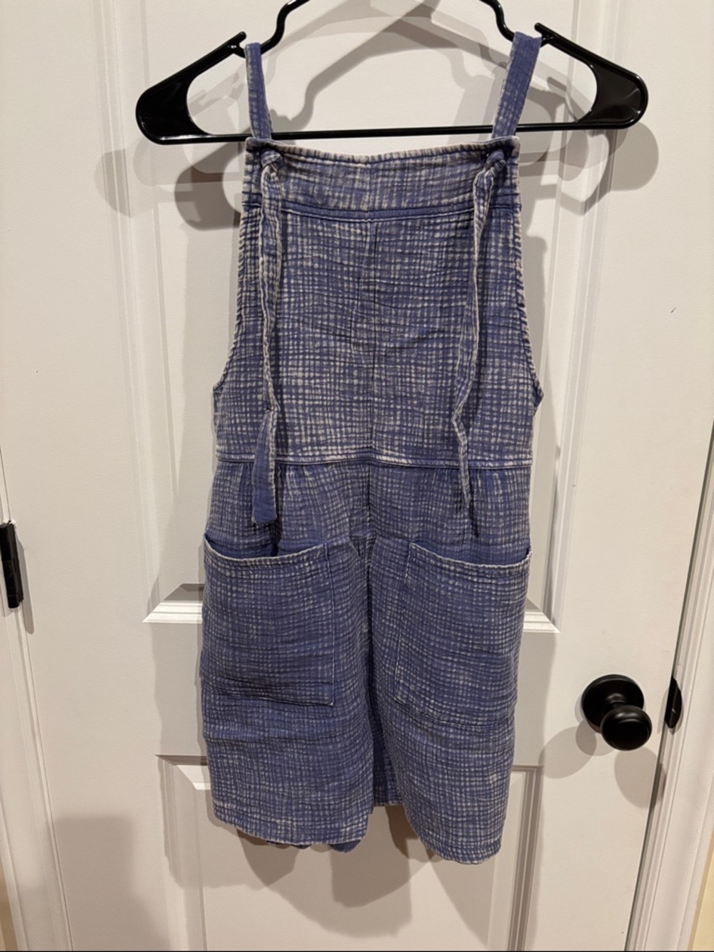 Zenana Blue Textured Cotton Romper with Front Pockets